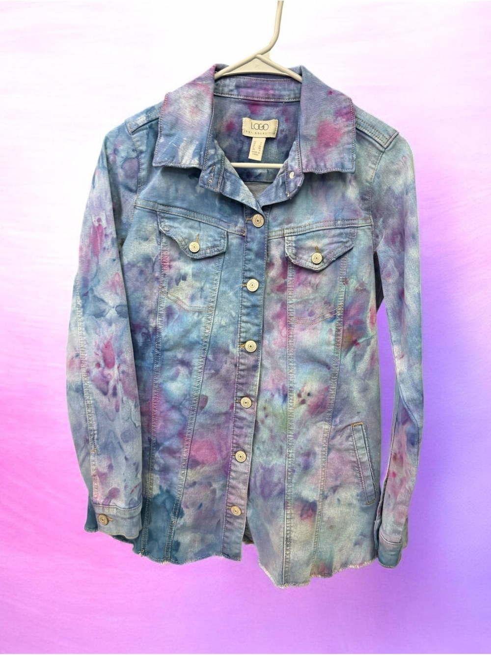 LOGO Designer Hand Dyed Denim Jacket in Blue and Purple